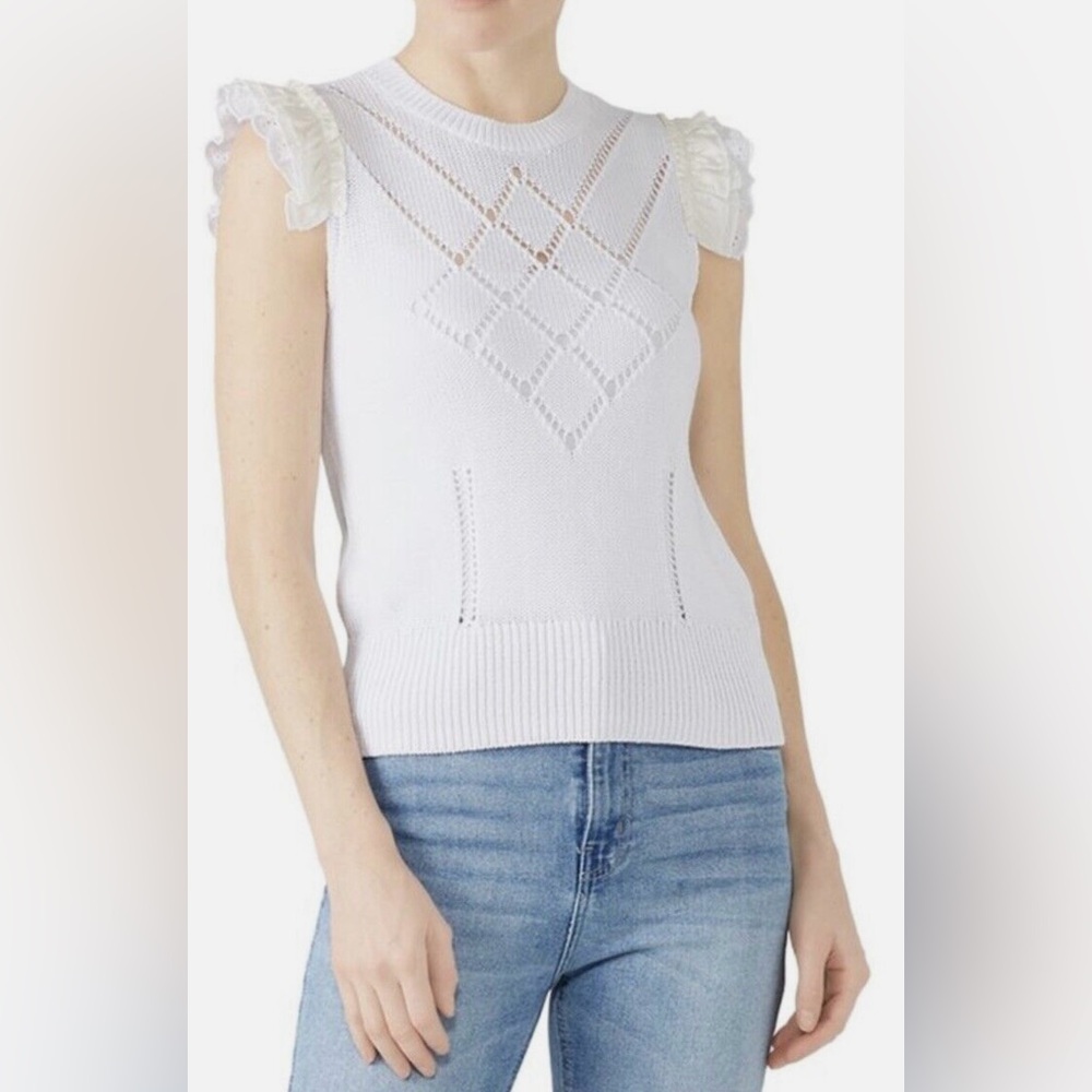 Coach 1941 Diamond Pointelle-Knit Women’s Sleeveless Sweater Top Ruffle White XS